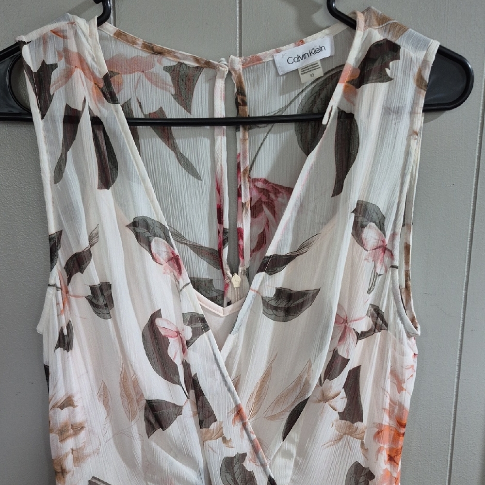 Calvin Klein Women's Floral V-Neck Dress - White and Brown